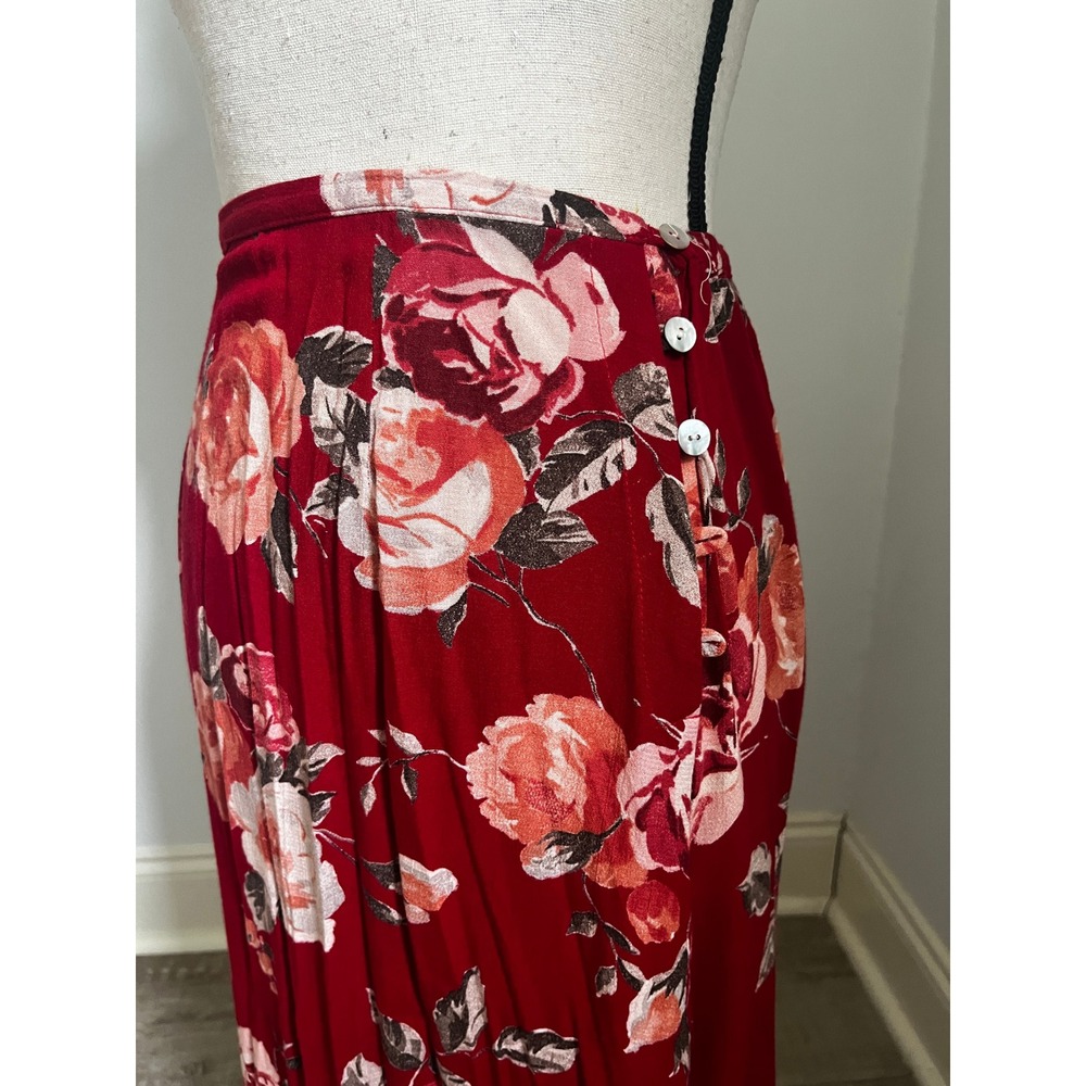 Vintage Red Floral Maxi Skirt sz Small 25 Coastal Chic Resort 80s Boho Romantic - Picture 3 of 10